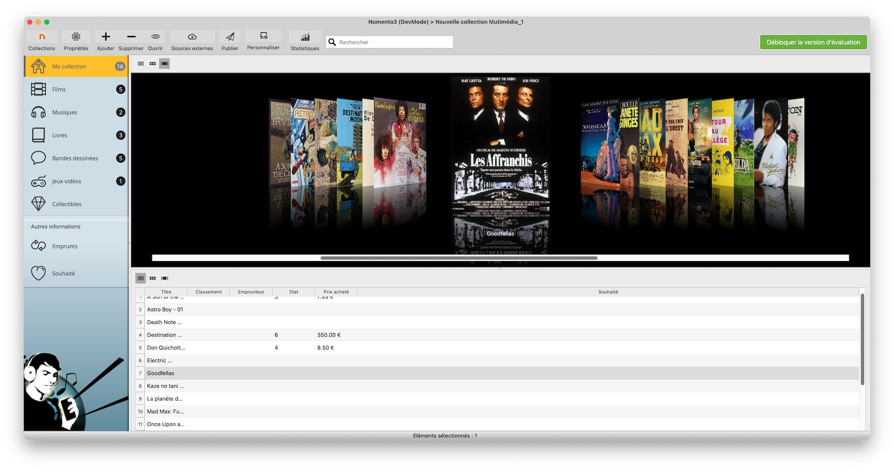 L'interface de Numento